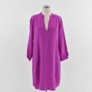 Amanda Uprichard Womens Silk Dress‎ S Purple Vibrant Elegant V Neck Long Sleeve